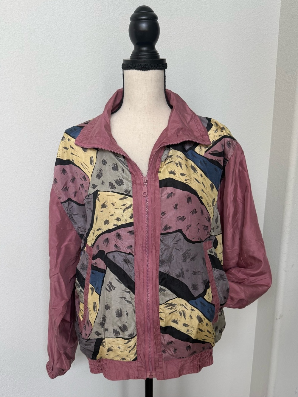Vintage Active Elements Silk Patterned Windbreaker Jacket